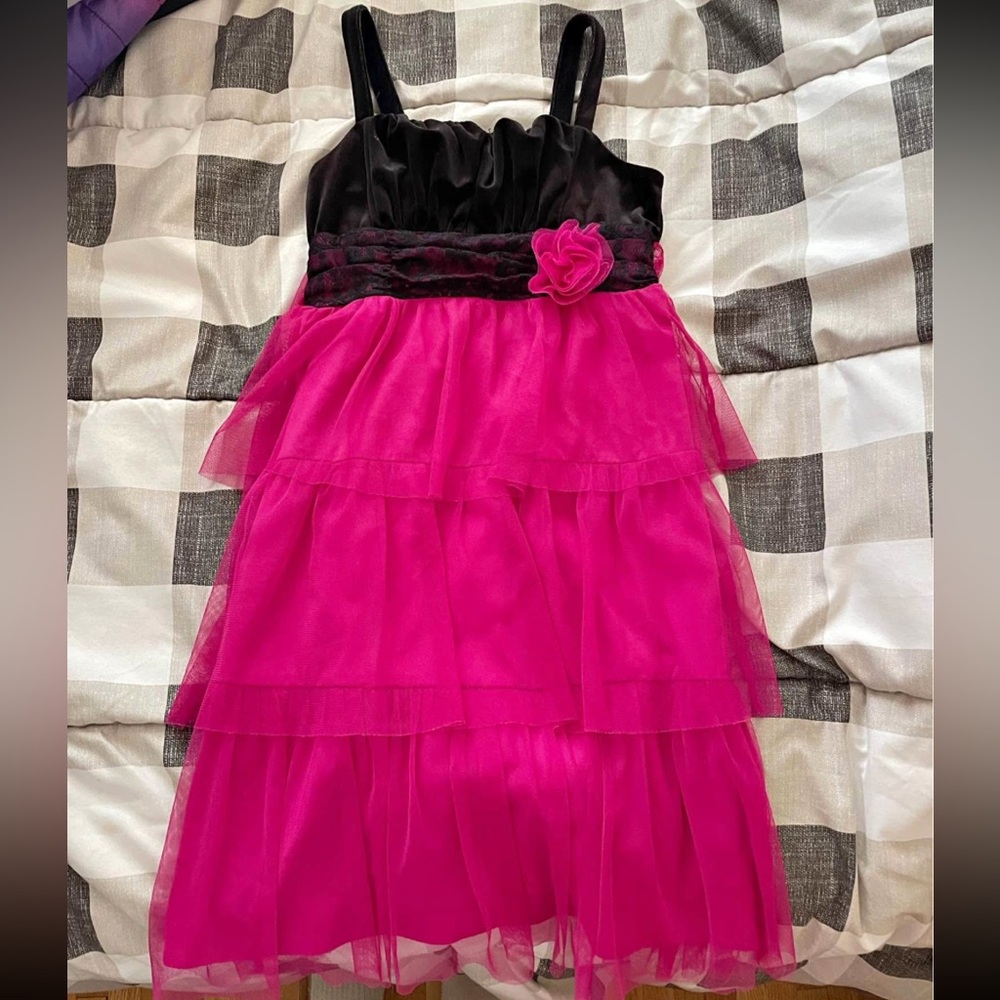 George Pink and Black Layered Kids Dress